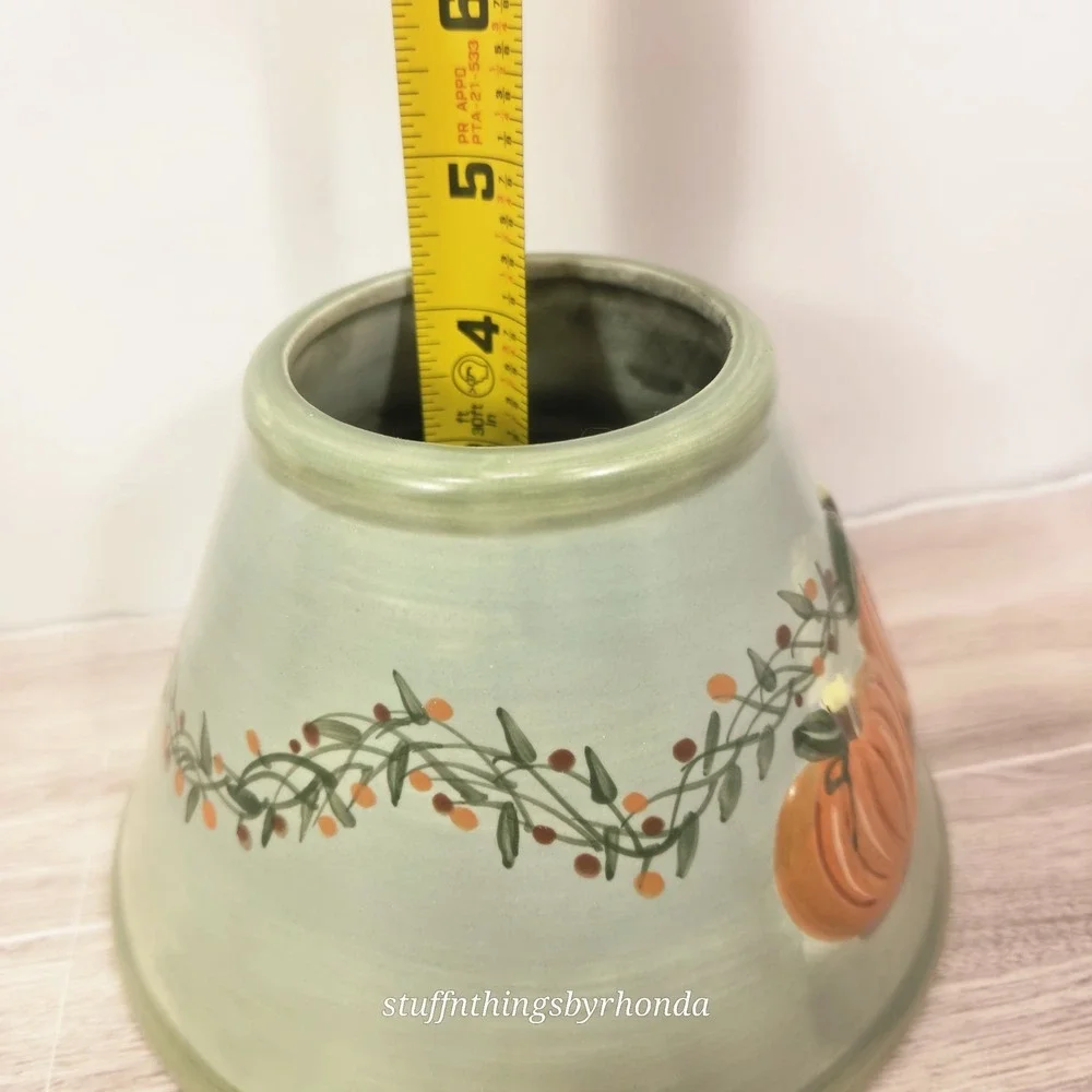 Ceramic Harvest Autumn Pumpkin Candle Jar Topper and Plate Set Farmhouse Country